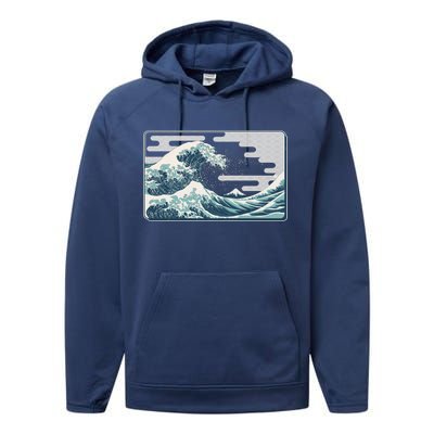 Vintage Japanese Great Wave Performance Fleece Hoodie