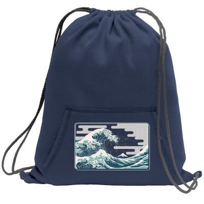 Vintage Japanese Great Wave Sweatshirt Cinch Pack Bag