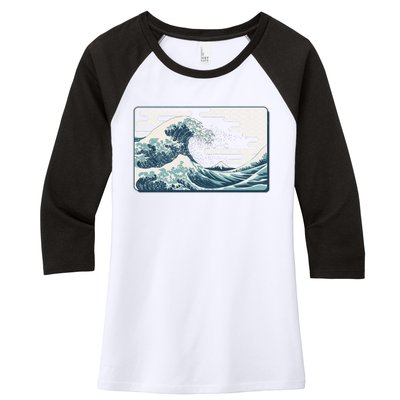 Vintage Japanese Great Wave Women's Tri-Blend 3/4-Sleeve Raglan Shirt