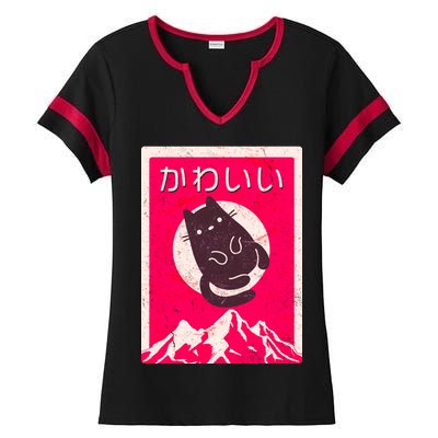 Vintage Japanese Kawaii Cute Cat Ladies Halftime Notch Neck Tee