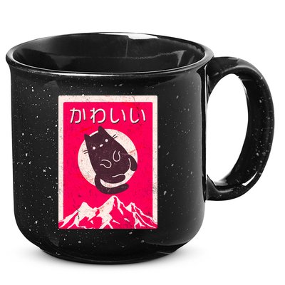 Vintage Japanese Kawaii Cute Cat 15oz Campfire Ceramic Mug