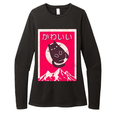 Vintage Japanese Kawaii Cute Cat Womens CVC Long Sleeve Shirt