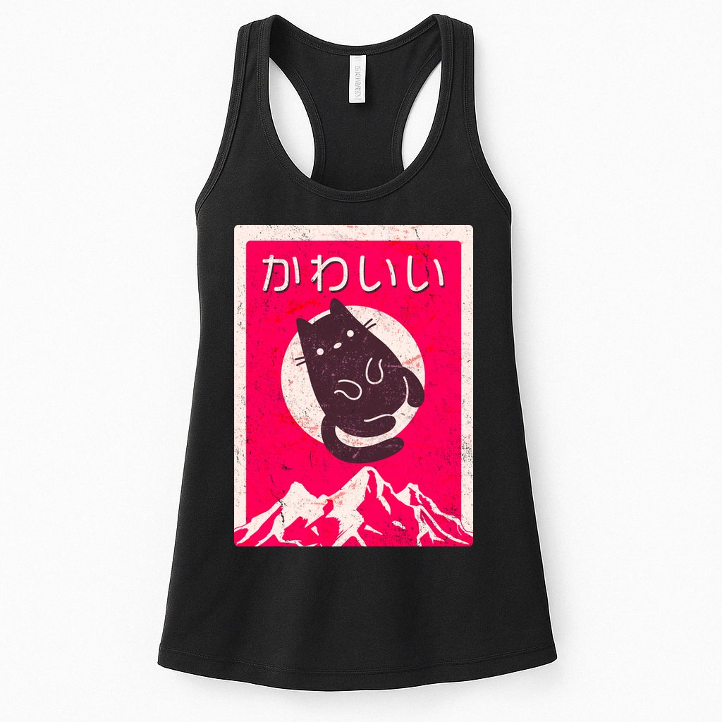 Vintage Japanese Kawaii Cute Cat Womens Tank Top