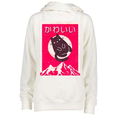 Vintage Japanese Kawaii Cute Cat Womens Funnel Neck Pullover Hood