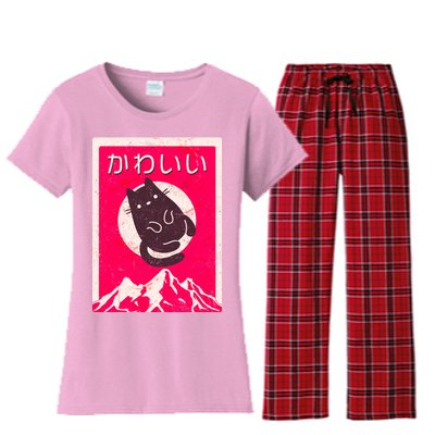 Vintage Japanese Kawaii Cute Cat Women's Flannel Pajama Set