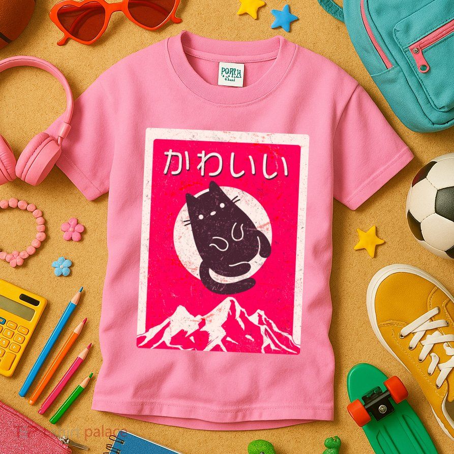 Vintage Japanese Kawaii Cute Cat Kids T-Shirt