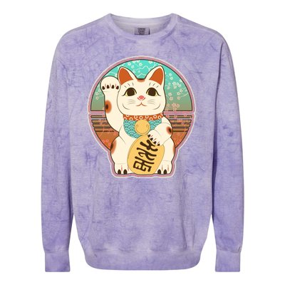 Vintage Japanese Maneki Neko Lucky Cat Colorblast Crewneck Sweatshirt