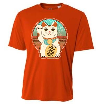 Vintage Japanese Maneki Neko Lucky Cat Cooling Performance Crew T-Shirt