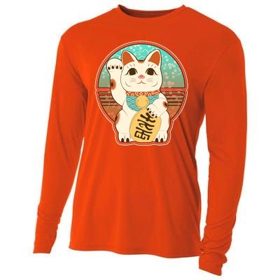 Vintage Japanese Maneki Neko Lucky Cat Cooling Performance Long Sleeve Crew