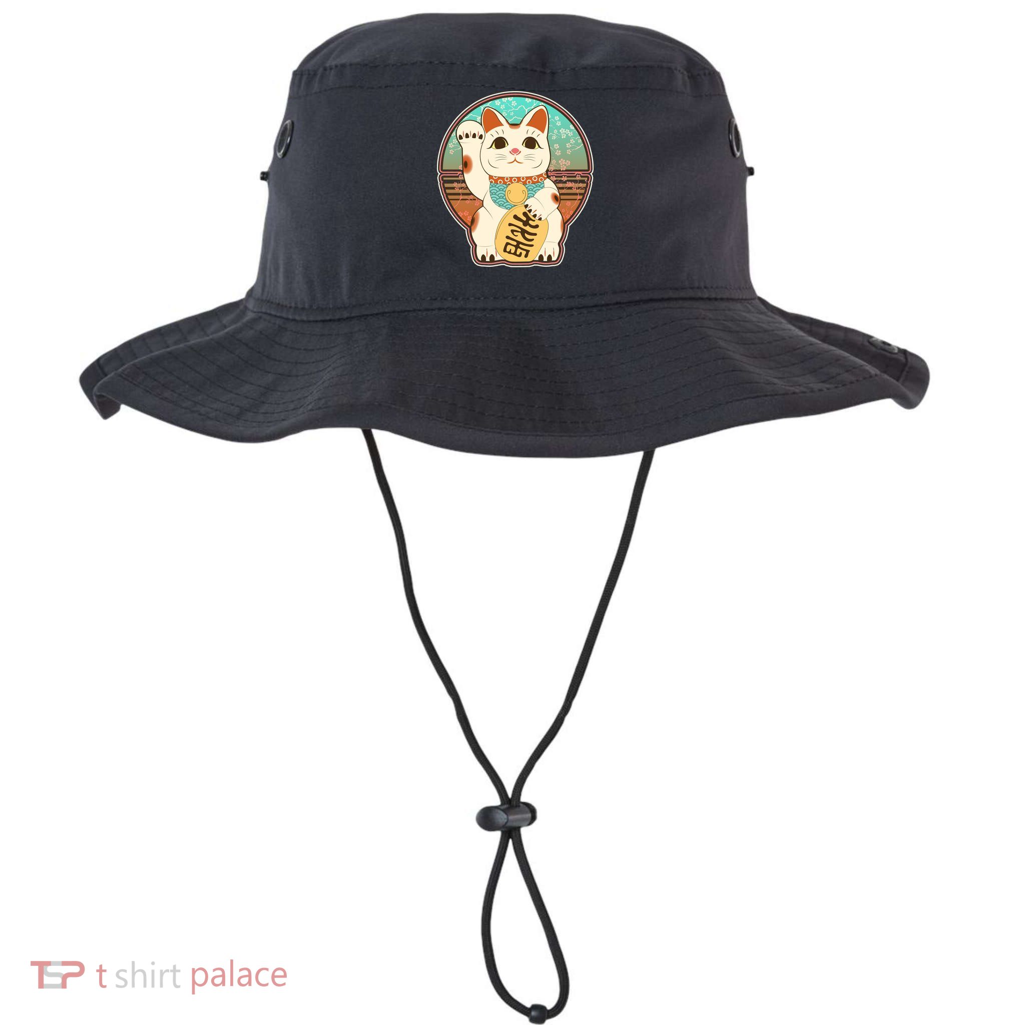 Vintage Japanese Maneki Neko Lucky Cat Bucket Hat