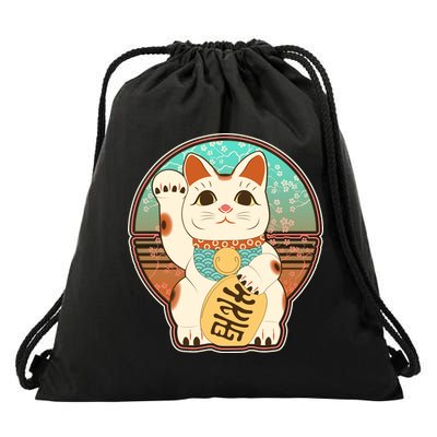 Vintage Japanese Maneki Neko Lucky Cat Drawstring Bag