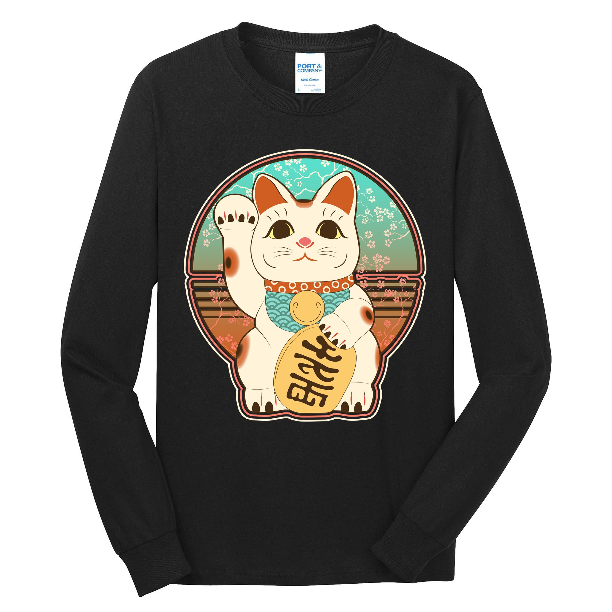 Vintage Japanese Maneki Neko Lucky Cat Tall Long Sleeve T-Shirt