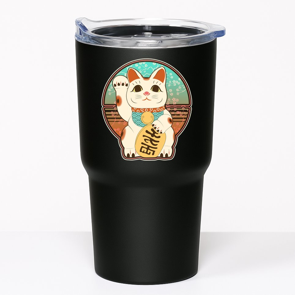Vintage Japanese Maneki Neko Lucky Cat Tumbler