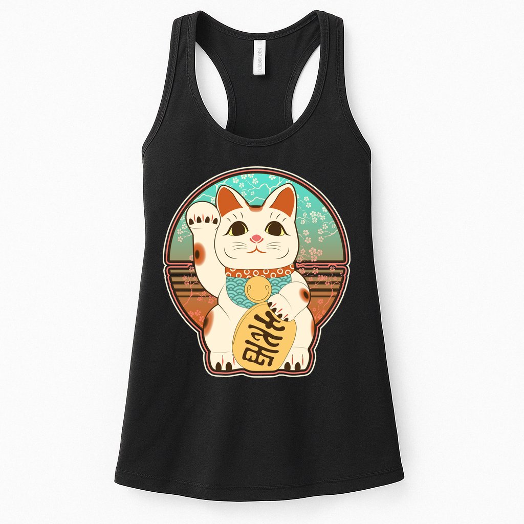 Vintage Japanese Maneki Neko Lucky Cat Womens Tank Top