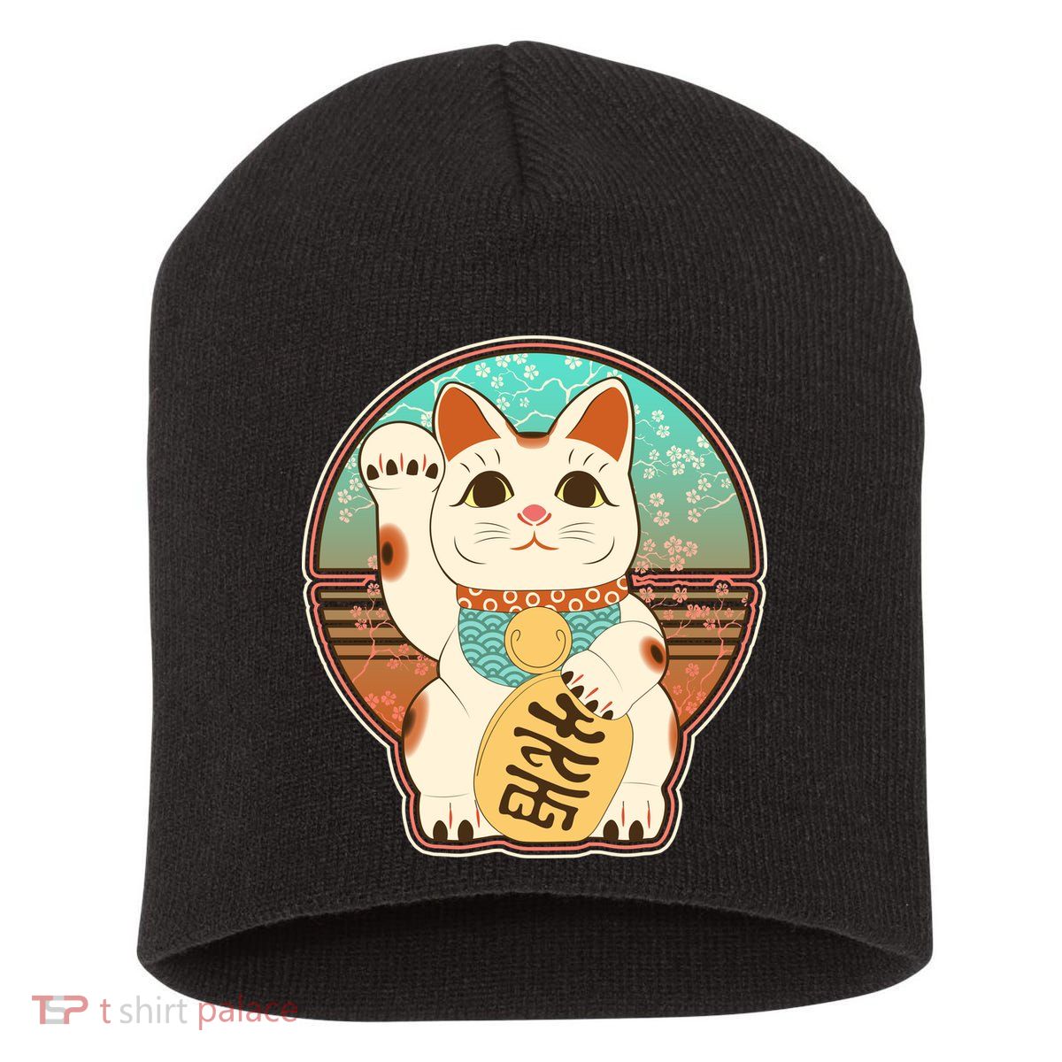 Vintage Japanese Maneki Neko Lucky Cat Short Acrylic Beanie