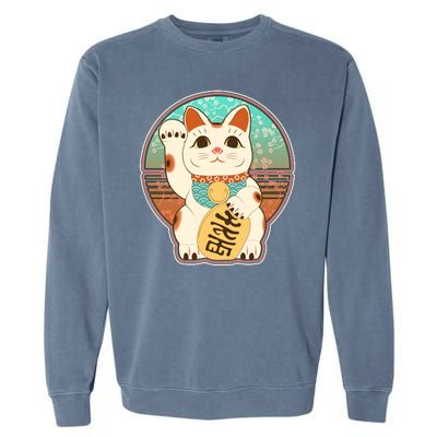 Vintage Japanese Maneki Neko Lucky Cat Garment-Dyed Sweatshirt