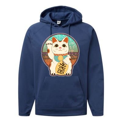 Vintage Japanese Maneki Neko Lucky Cat Performance Fleece Hoodie