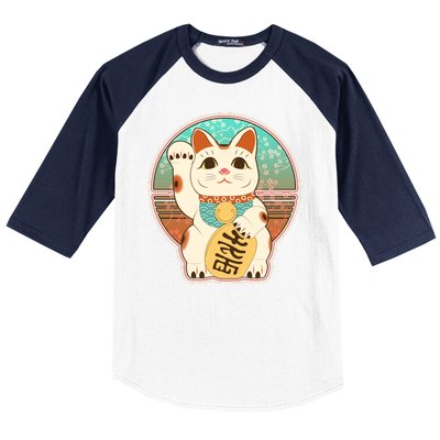 Vintage Japanese Maneki Neko Lucky Cat Baseball Sleeve Shirt