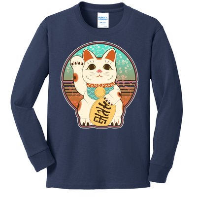 Vintage Japanese Maneki Neko Lucky Cat Kids Long Sleeve Shirt