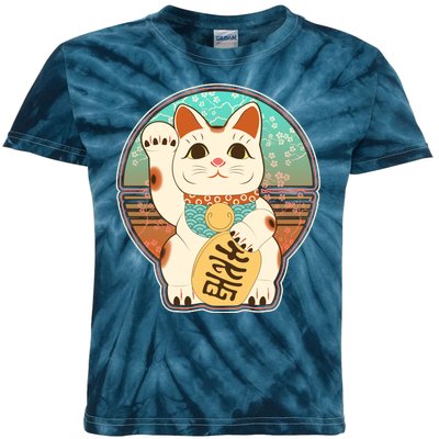 Vintage Japanese Maneki Neko Lucky Cat Kids Tie-Dye T-Shirt