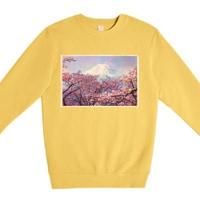 Vintage Japanese Mt. Fuji & Cherry Blossoms Premium Crewneck Sweatshirt