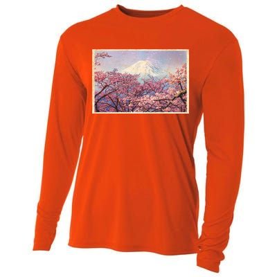 Vintage Japanese Mt. Fuji & Cherry Blossoms Cooling Performance Long Sleeve Crew