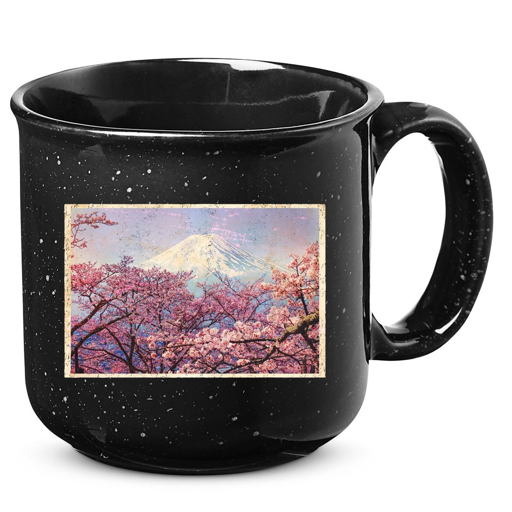 Vintage Japanese Mt. Fuji & Cherry Blossoms 15oz Campfire Ceramic Mug