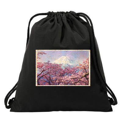 Vintage Japanese Mt. Fuji & Cherry Blossoms Drawstring Bag