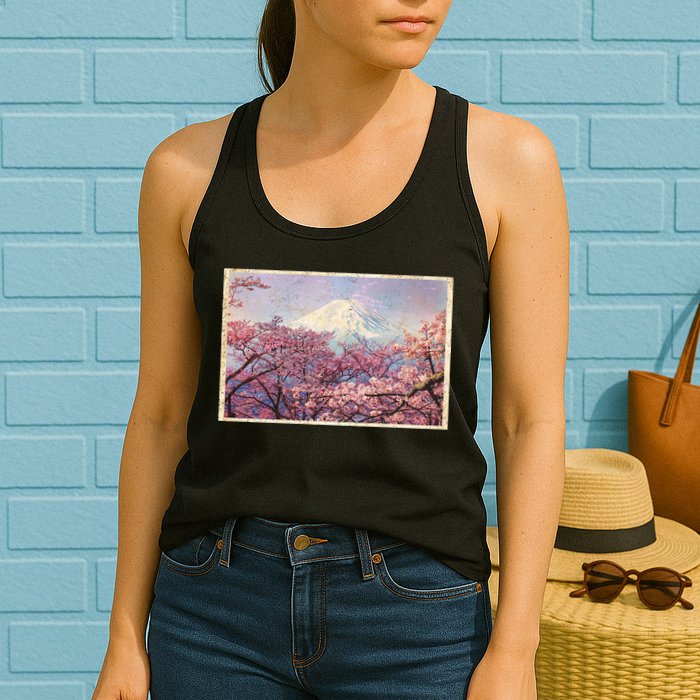 Vintage Japanese Mt. Fuji & Cherry Blossoms Womens Tank Top