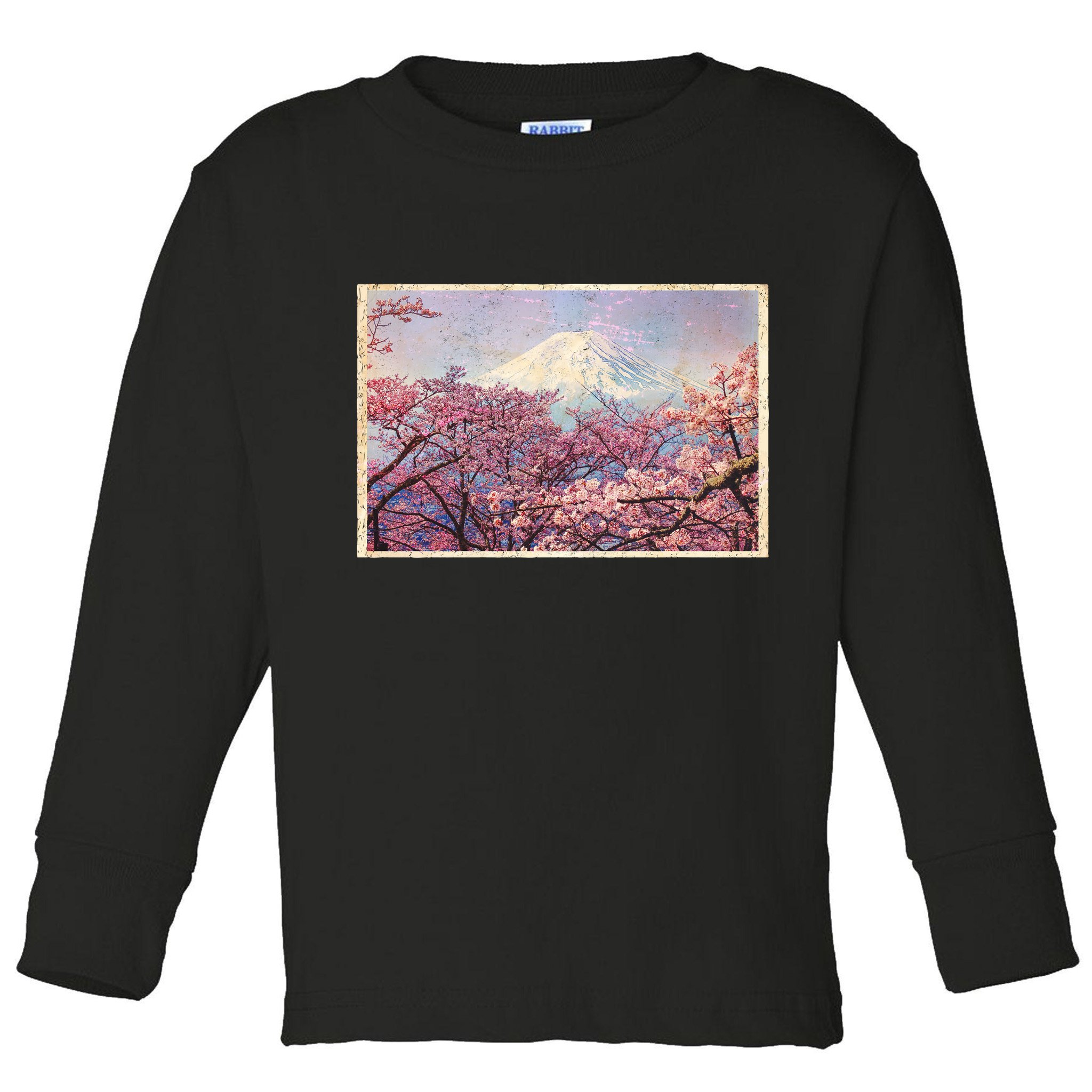 Vintage Japanese Mt. Fuji & Cherry Blossoms Toddler Long Sleeve Shirt