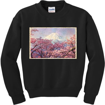 Vintage Japanese Mt. Fuji & Cherry Blossoms Kids Sweatshirt
