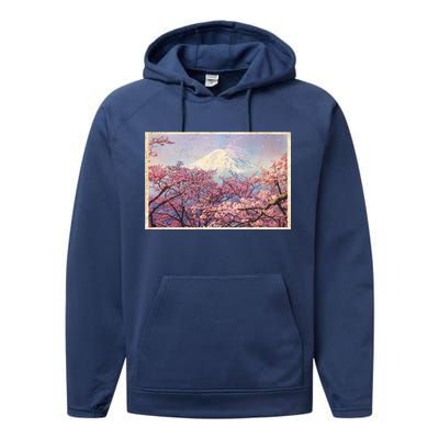 Vintage Japanese Mt. Fuji & Cherry Blossoms Performance Fleece Hoodie