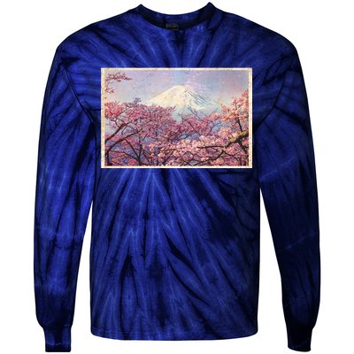 Vintage Japanese Mt. Fuji & Cherry Blossoms Tie-Dye Long Sleeve Shirt