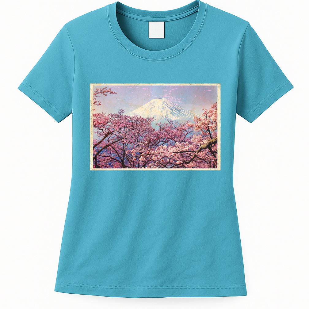 Vintage Japanese Mt. Fuji & Cherry Blossoms Womens T-Shirt