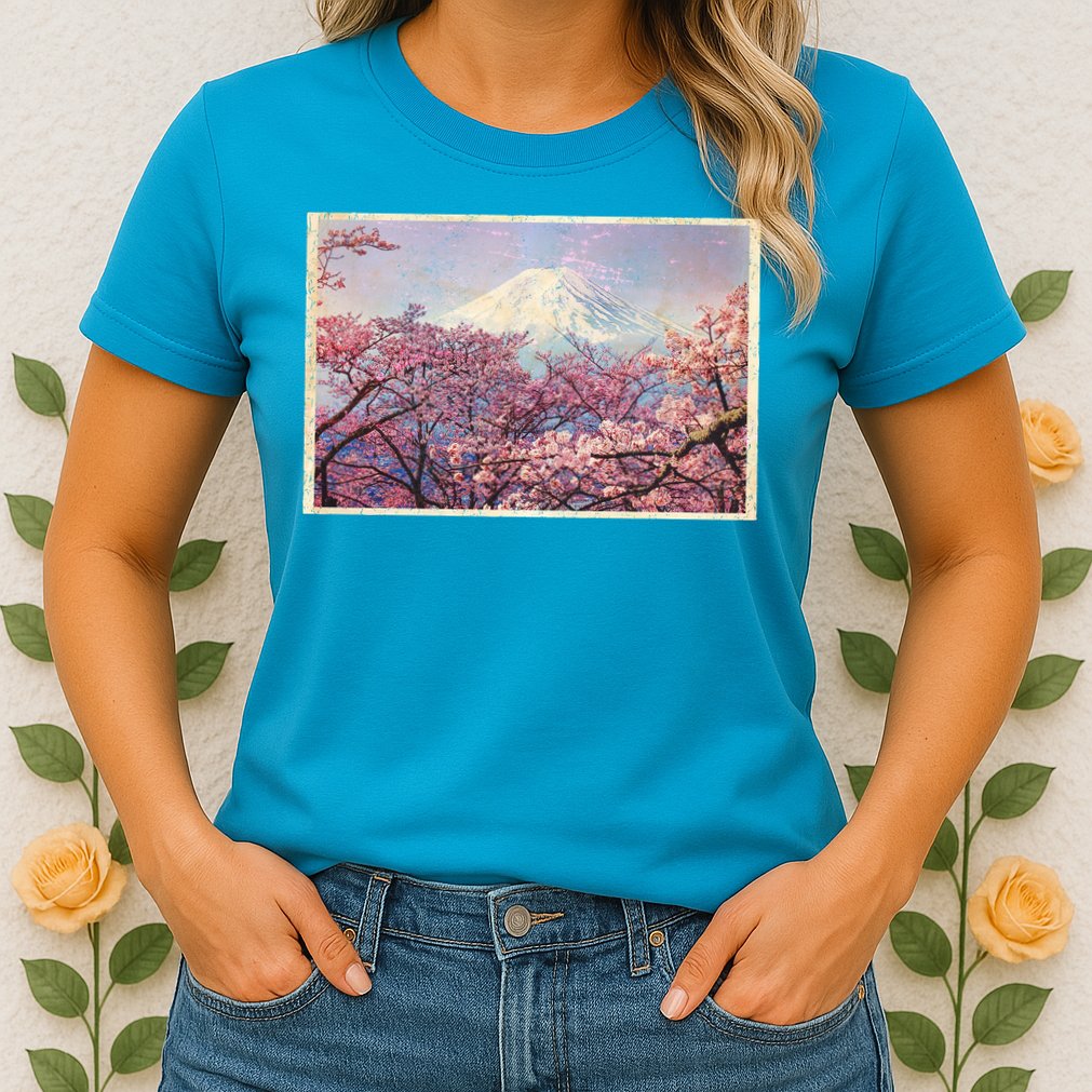 Vintage Japanese Mt. Fuji & Cherry Blossoms Womens T-Shirt