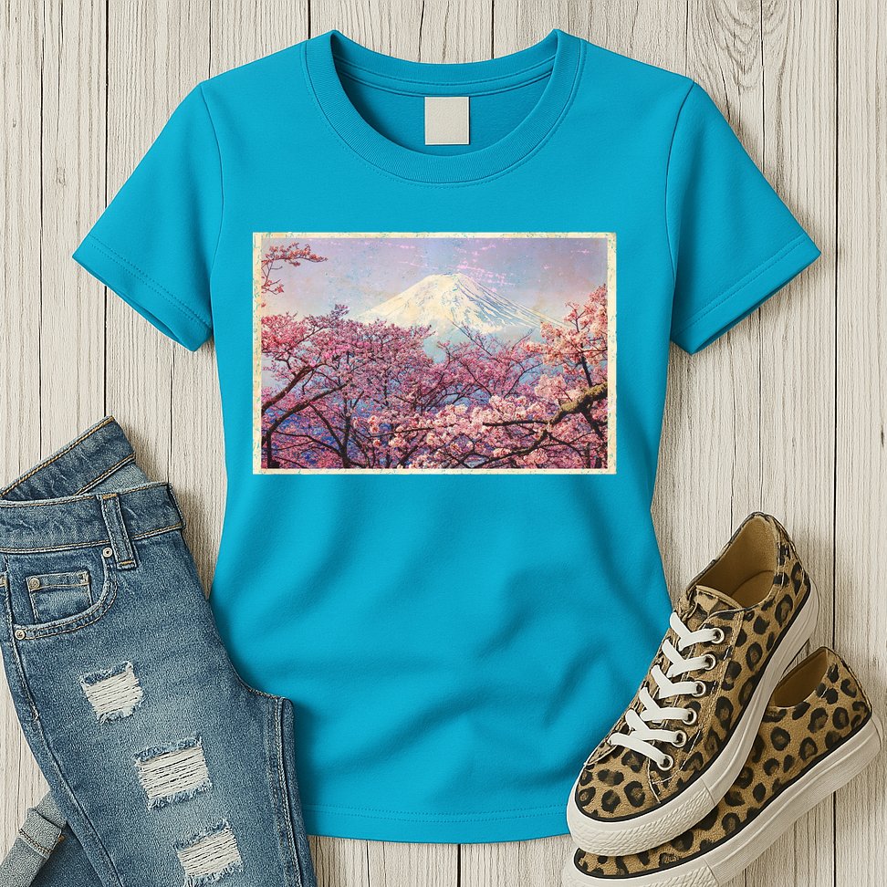 Vintage Japanese Mt. Fuji & Cherry Blossoms Womens T-Shirt