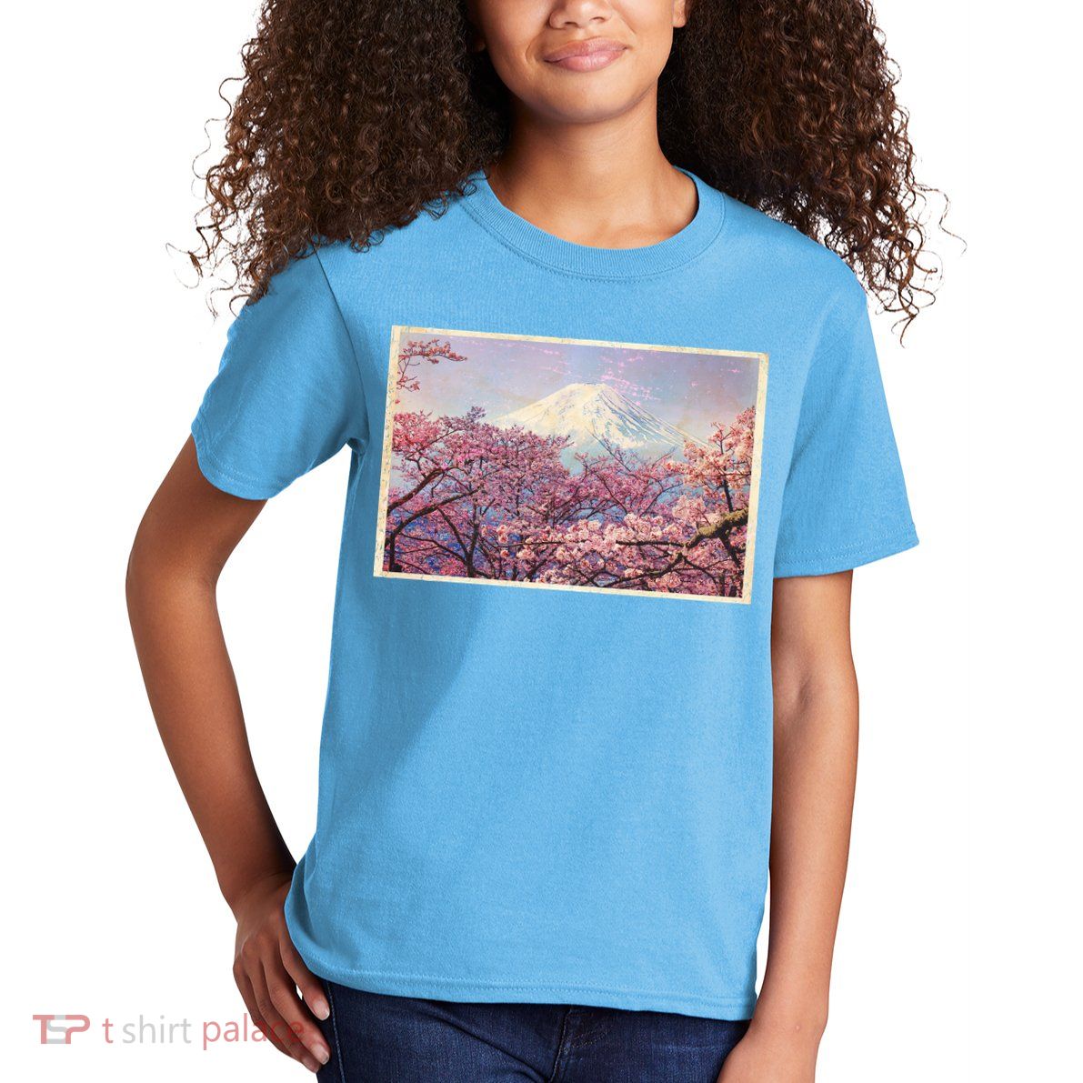 Vintage Japanese Mt. Fuji & Cherry Blossoms Kids T-Shirt