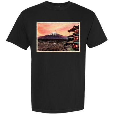 Vintage Japanese Mt. Fuji Pagoda and Cherry Blossoms Garment-Dyed Heavyweight T-Shirt