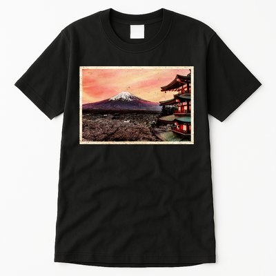 Vintage Japanese Mt. Fuji Pagoda and Cherry Blossoms Tall T-Shirt