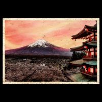 Vintage Japanese Mt. Fuji Pagoda and Cherry Blossoms Backpack