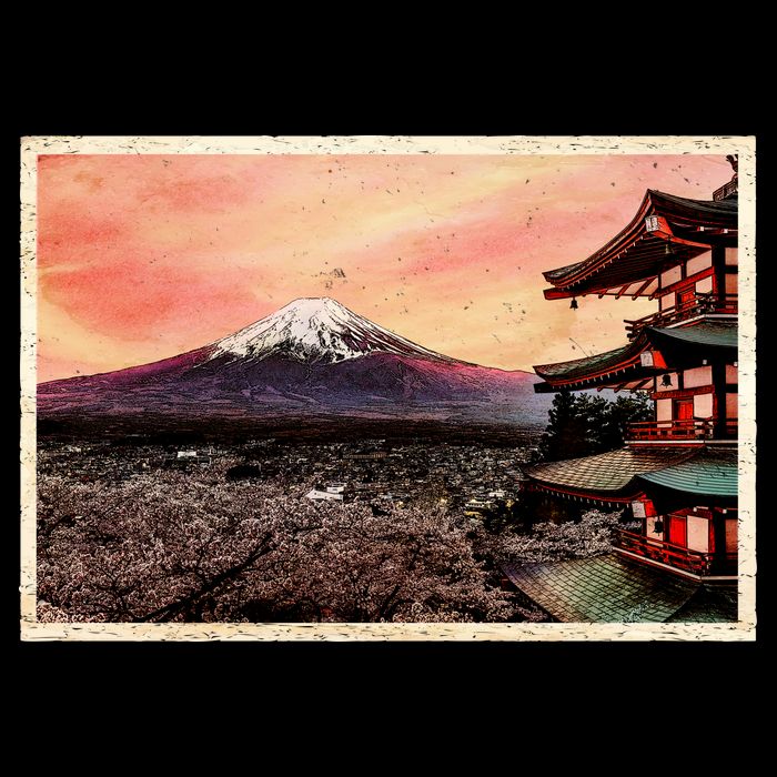 Vintage Japanese Mt. Fuji Pagoda and Cherry Blossoms Backpack
