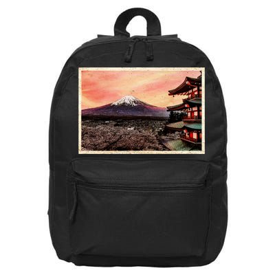 Vintage Japanese Mt. Fuji Pagoda and Cherry Blossoms 16 in Basic Backpack