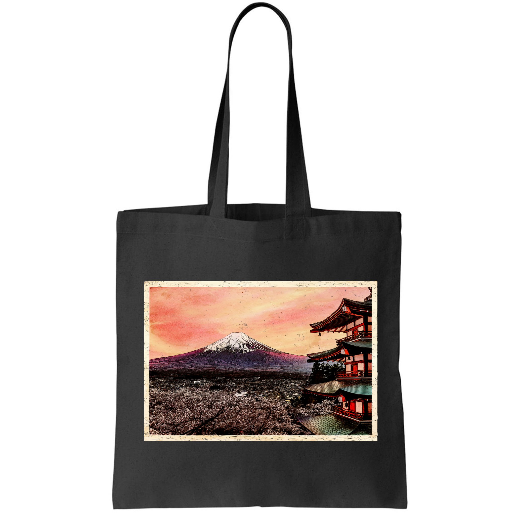 Vintage Japanese Mt. Fuji Pagoda and Cherry Blossoms Bag
