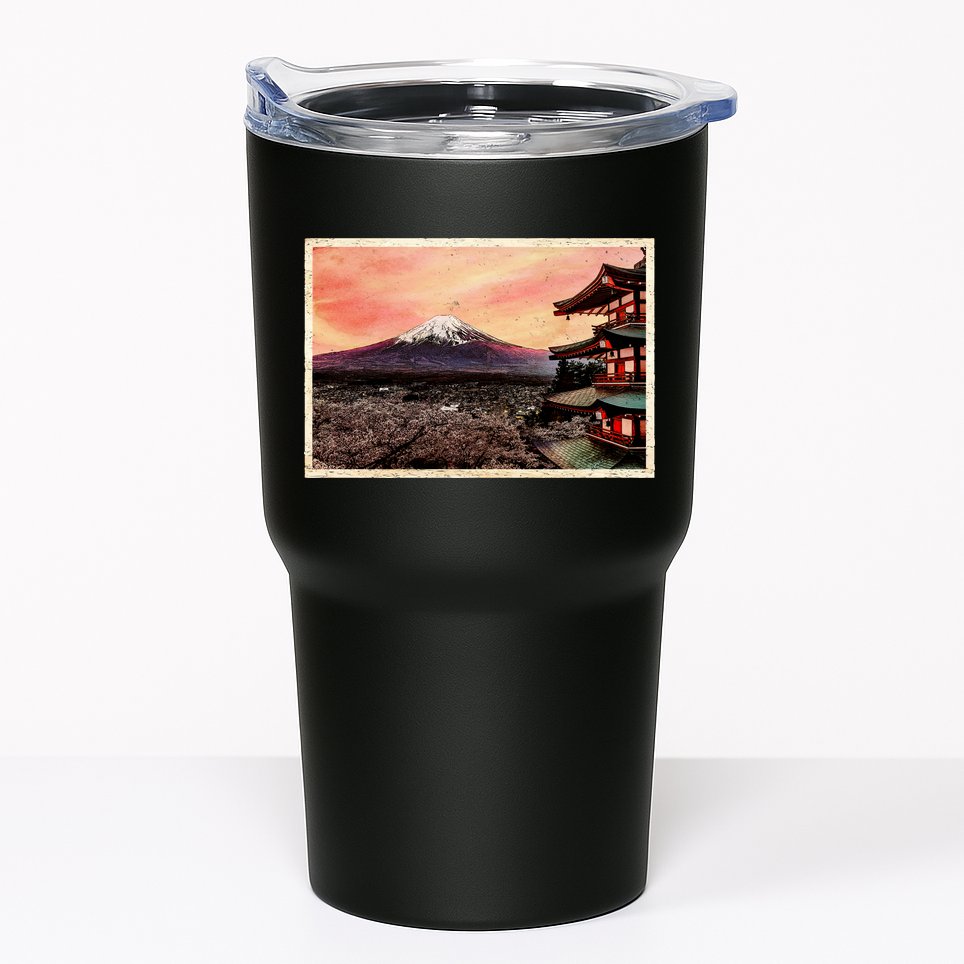 Vintage Japanese Mt. Fuji Pagoda and Cherry Blossoms Tumbler