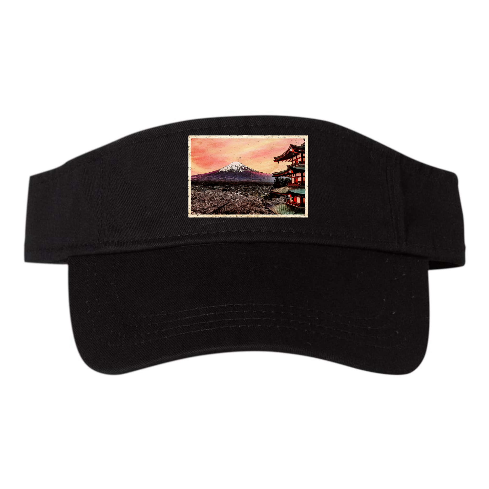 Vintage Japanese Mt. Fuji Pagoda and Cherry Blossoms Visor