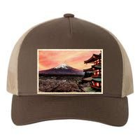 Vintage Japanese Mt. Fuji Pagoda and Cherry Blossoms Yupoong Adult 5-Panel Trucker Hat