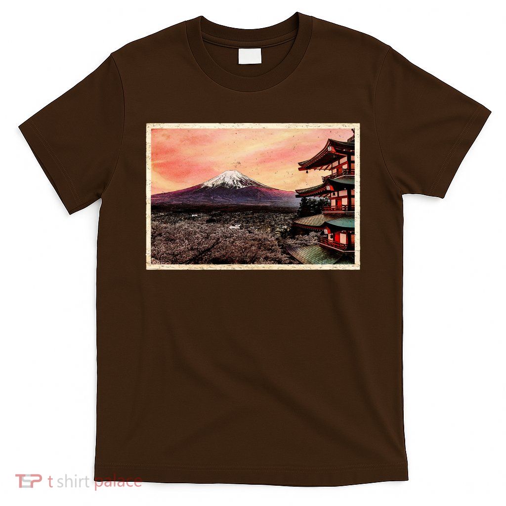 Vintage Japanese Mt. Fuji Pagoda and Cherry Blossoms T-Shirt