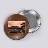 Vintage Japanese Mt. Fuji Pagoda and Cherry Blossoms Button