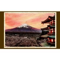 Vintage Japanese Mt. Fuji Pagoda and Cherry Blossoms Bumper Sticker