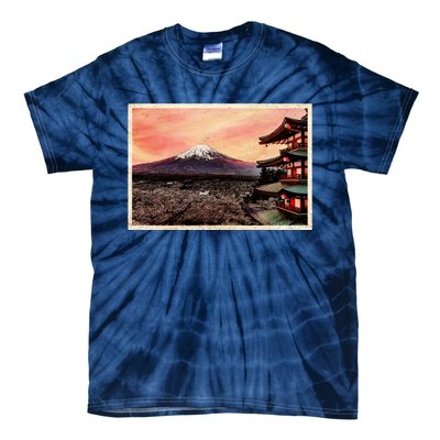 Vintage Japanese Mt. Fuji Pagoda and Cherry Blossoms Tie-Dye T-Shirt